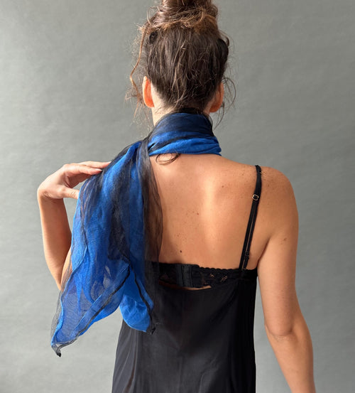 Sheer blue and black scarf