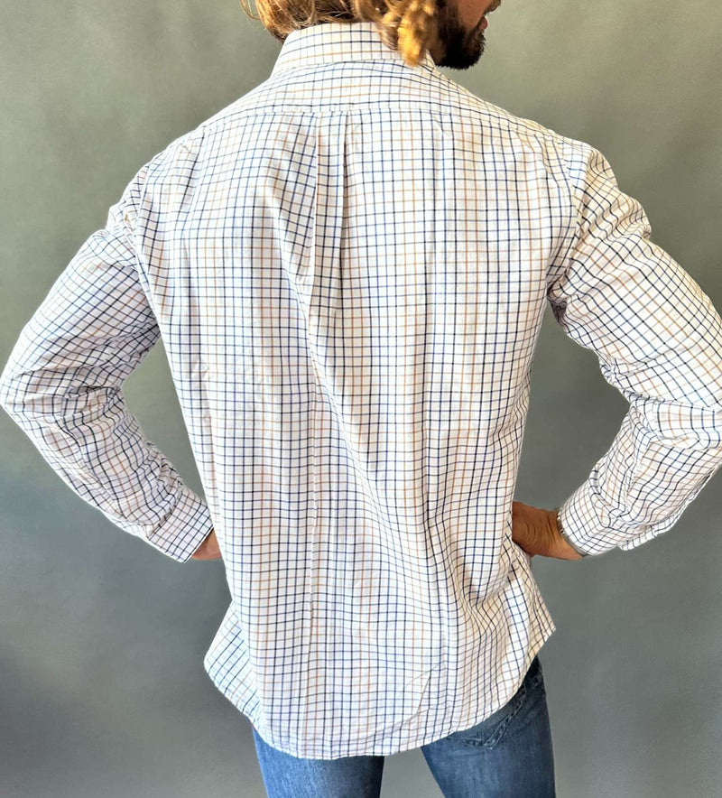 PRINGLE white blue brown check shirt (M)